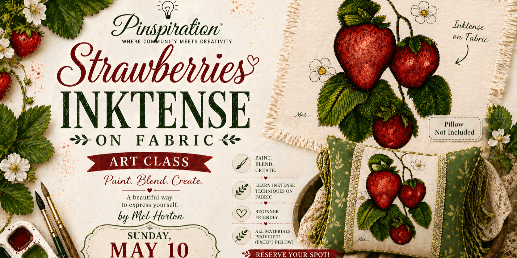 Strawberries Inktense on a Fabric, Sunday, May 10 @ 2pm-4pm